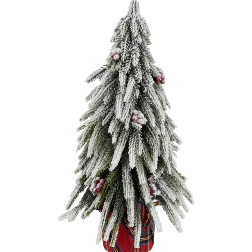 Outlet Mini Flocked Downswept Pine with Berries Artificial Christmas Tree - Unlit - 14" Flocked