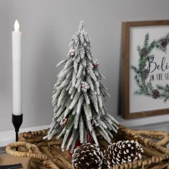 Outlet Mini Flocked Downswept Pine with Berries Artificial Christmas Tree - Unlit - 14" Flocked