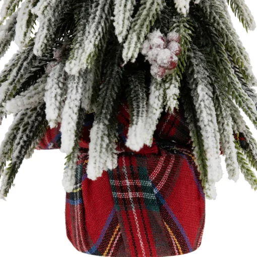 Outlet Mini Flocked Downswept Pine with Berries Artificial Christmas Tree - Unlit - 14" Flocked