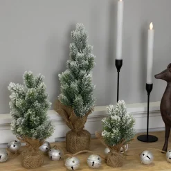 Clearance Mini Flocked Pine Artificial Christmas Trees with Burlap Base - 18" - Set of 3 Flocked