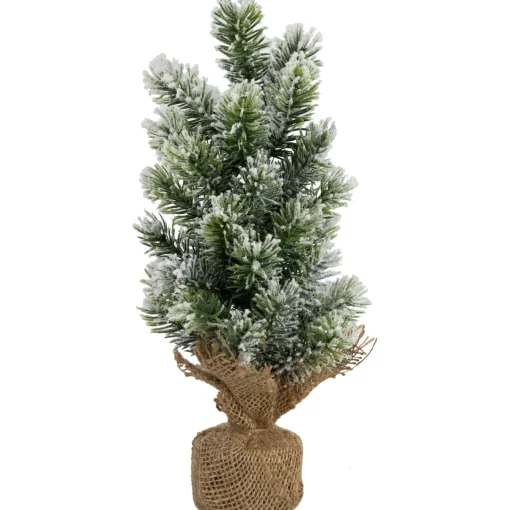 Clearance Mini Flocked Pine Artificial Christmas Trees with Burlap Base - 18" - Set of 3 Flocked