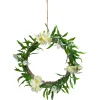 Clearance Mini Floral and Foliage Spring Wreath - 7" - Unlit - Green and White Unlit
