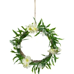 Clearance Mini Floral and Foliage Spring Wreath - 7" - Unlit - Green and White Unlit