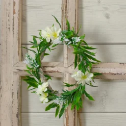 Clearance Mini Floral and Foliage Spring Wreath - 7" - Unlit - Green and White Unlit