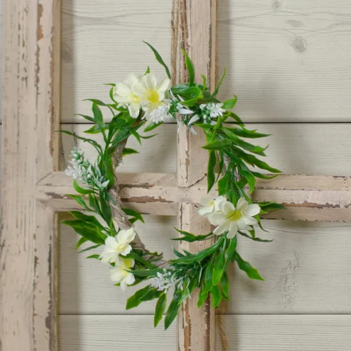 Clearance Mini Floral and Foliage Spring Wreath - 7" - Unlit - Green and White Unlit