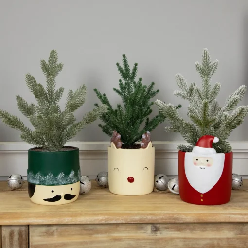 Outlet Mini Frosted Artificial Christmas Tree in Nutcracker Pot - 14.75" - Unlit Trees