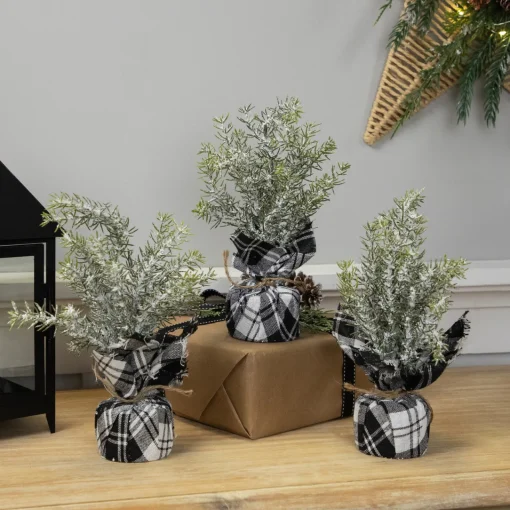 Online Mini Frosted Pine Artificial Christmas Trees - 10" - Set of 3 Unlit