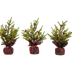 Outlet Mini Glittered Pine with Berries Artificial Christmas Trees - 9" - Set of 3 Unlit