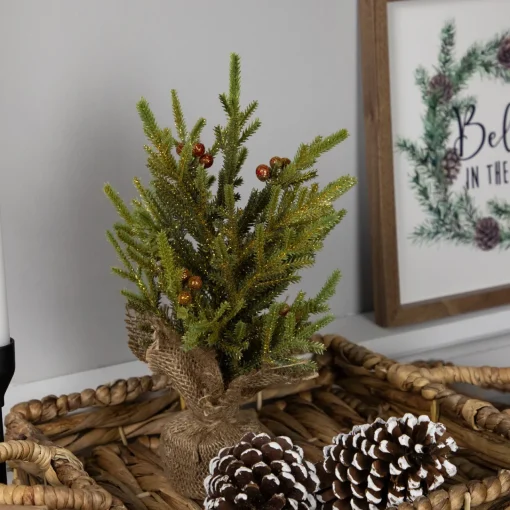 Discount Mini Pine with Berries Artificial Christmas Tree in Burlap Base - 12" - Unlit Unlit