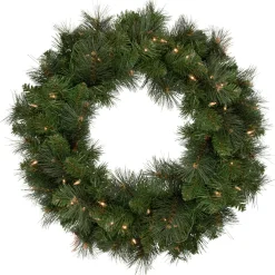 Hot Mixed Beaver Pine Artificial Christmas Wreath, 24-Inch, Clear Lights Pre Lit