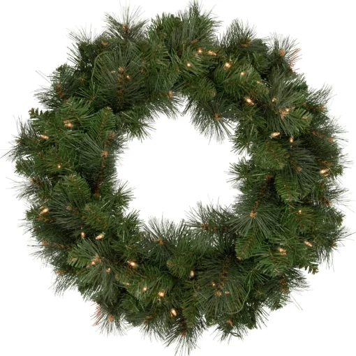 Hot Mixed Beaver Pine Artificial Christmas Wreath, 24-Inch, Clear Lights Pre Lit