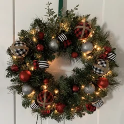 Hot Mixed Beaver Pine Artificial Christmas Wreath, 24-Inch, Clear Lights Pre Lit