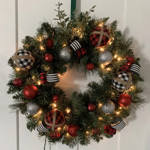 Hot Mixed Beaver Pine Artificial Christmas Wreath, 24-Inch, Clear Lights Pre Lit