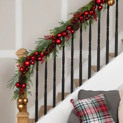 Clearance Mixed Foliage with Jingle Bells and Ornaments Artificial Christmas Garland - 6' x 8" - Unlit Unlit