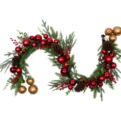 Clearance Mixed Foliage with Jingle Bells and Ornaments Artificial Christmas Garland - 6' x 8" - Unlit Unlit