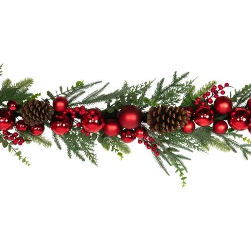 Clearance Mixed Foliage with Jingle Bells and Ornaments Artificial Christmas Garland - 6' x 8" - Unlit Unlit
