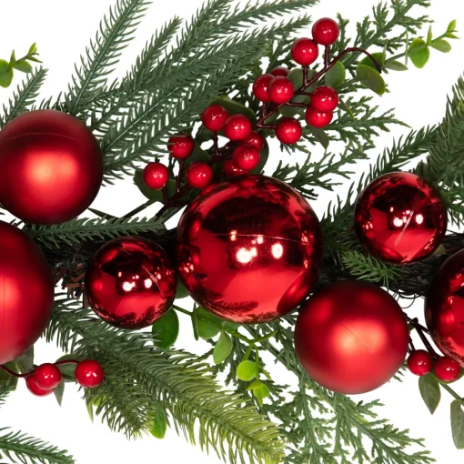 Clearance Mixed Foliage with Jingle Bells and Ornaments Artificial Christmas Garland - 6' x 8" - Unlit Unlit