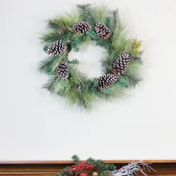 New Mixed Long Needle Pine and Pine Cone Artificial Christmas Wreath - 28