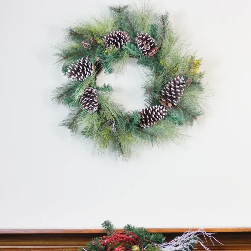 New Mixed Long Needle Pine and Pine Cone Artificial Christmas Wreath - 28" - Unlit Unlit