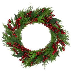 Online Mixed Pine and Berries Artificial Christmas Wreath - 26 inch, Unlit Unlit