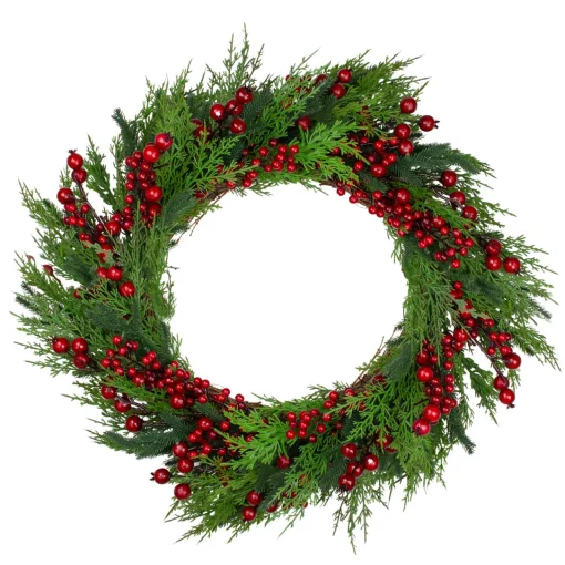 Online Mixed Pine and Berries Artificial Christmas Wreath - 26 inch, Unlit Unlit