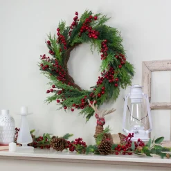 Online Mixed Pine and Berries Artificial Christmas Wreath - 26 inch, Unlit Unlit