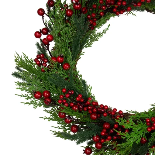 Online Mixed Pine and Berries Artificial Christmas Wreath - 26 inch, Unlit Unlit