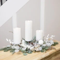 Mixed Winter Foliage and Berries Christmas Pillar Candle Holder - 24" Candle Holders