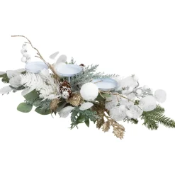 Mixed Winter Foliage and Berries Christmas Pillar Candle Holder - 24