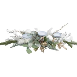 Mixed Winter Foliage and Berries Christmas Pillar Candle Holder - 24