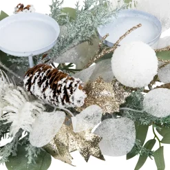 Mixed Winter Foliage and Berries Christmas Pillar Candle Holder - 24