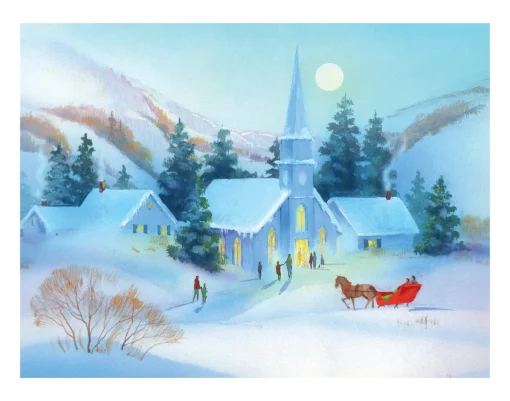 Discount Moonlit Church Winter Scene Wall Decor Art Print Wall