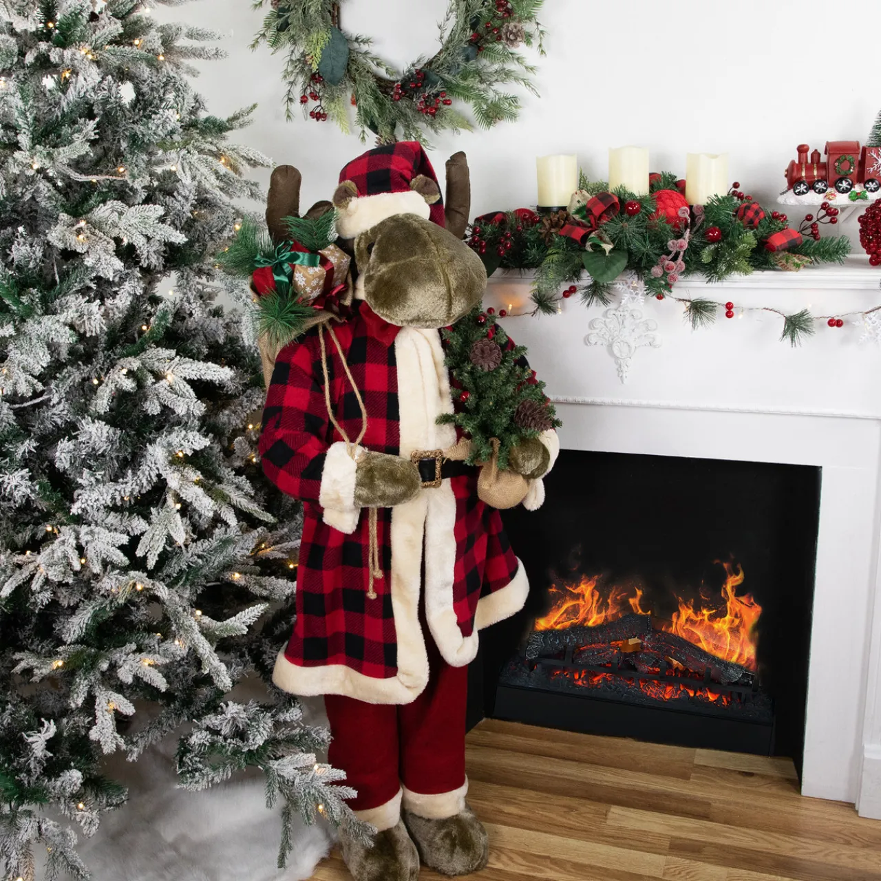 New Moose Santa Claus Standing Christmas Figure - 48" Santa Claus