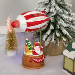 Online Musical and Animated Blimp and Santa Christmas Decoration - 8.5" - Red and White Animated & Musical
