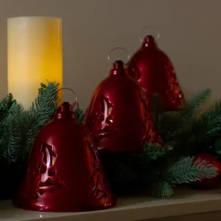 Clearance Musical Lighted Red Bells Christmas Decorations - 6.5" - Red - Set of 3 Bells