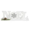 Outlet Noel and Snowflake Christmas Sign with Pinecone Holly - 10.25" - White and Silver Wall