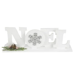 Outlet Noel and Snowflake Christmas Sign with Pinecone Holly - 10.25" - White and Silver Wall