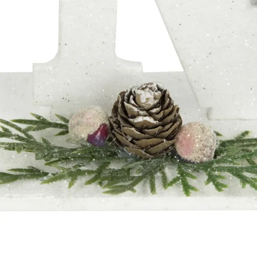 Outlet Noel and Snowflake Christmas Sign with Pinecone Holly - 10.25" - White and Silver Wall