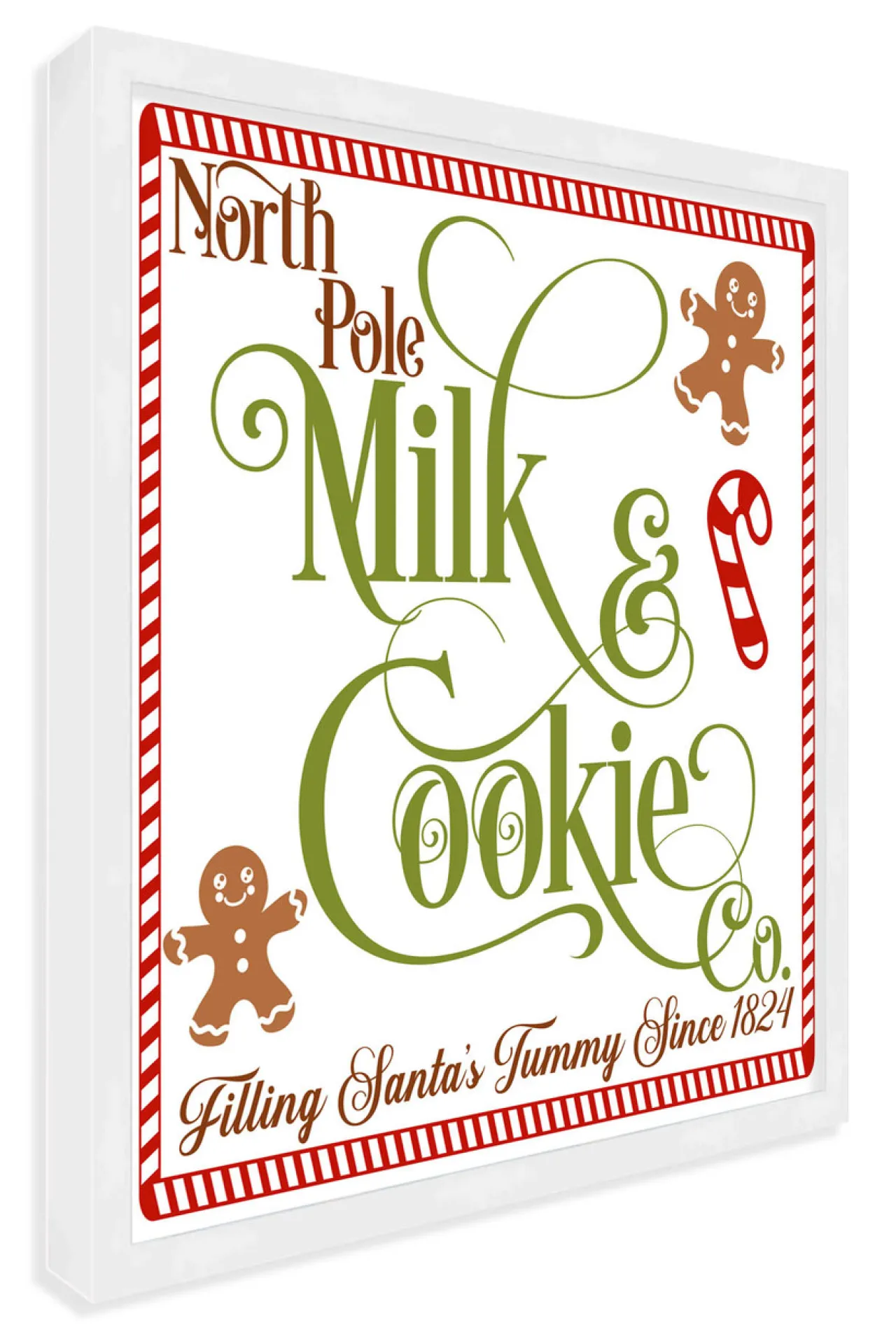 Discount North Pole Milk and Cookie Co 9.5" x 9.5" Framed Christmas Wall Decor Art Print Sign Poster in a Natural Wooden Frame with UV Acrylic and Hangers Wall