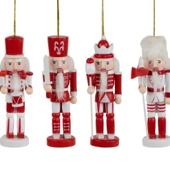 Discount Nutcracker Soldiers Wooden Christmas Ornaments - 5" - Red and White - Set of 4 Nutcrackers