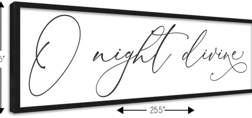Best O Night Divine 7.5" x 25.5" Framed Christmas Wall Decor Art Print Sign Poster in a Black Wooden Frame with UV Acrylic and Hangers Wall