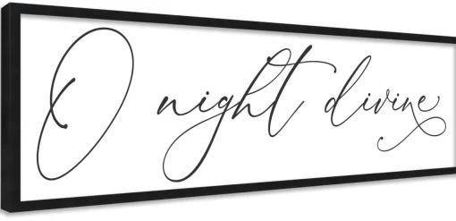 Best O Night Divine 7.5" x 25.5" Framed Christmas Wall Decor Art Print Sign Poster in a Black Wooden Frame with UV Acrylic and Hangers Wall