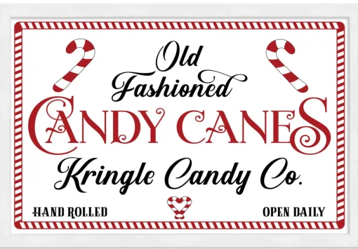 Best Old Fashioned Candy Canes Kringle Candy Co 13.5" x 19.5" Framed Christmas Wall Decor Sign Poster in a Natural Wooden Frame with UV Acrylic Wall