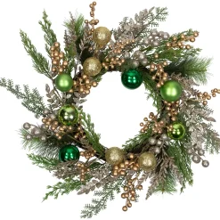 Best Ornaments and Berries Glittered Artificial Christmas Wreath - 24" - Unlit Unlit