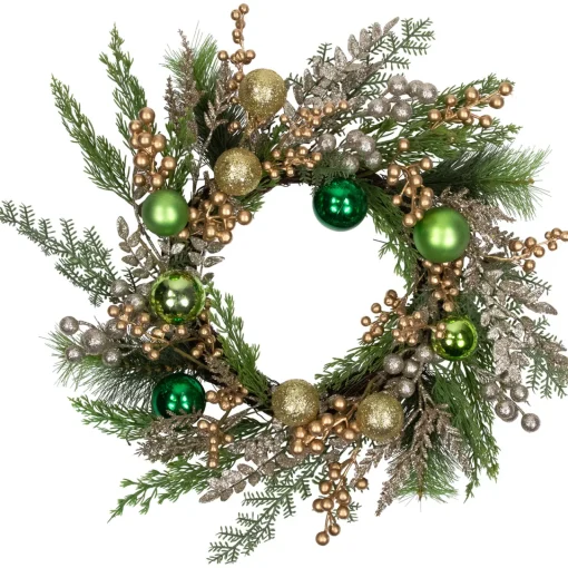 Best Ornaments and Berries Glittered Artificial Christmas Wreath - 24" - Unlit Unlit