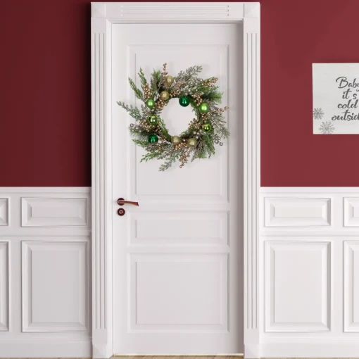 Best Ornaments and Berries Glittered Artificial Christmas Wreath - 24" - Unlit Unlit