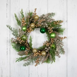 Best Ornaments and Berries Glittered Artificial Christmas Wreath - 24