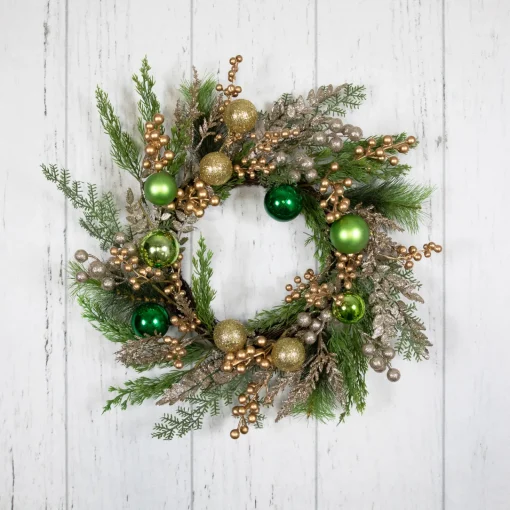 Best Ornaments and Berries Glittered Artificial Christmas Wreath - 24" - Unlit Unlit