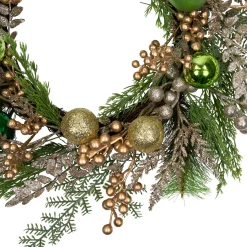 Best Ornaments and Berries Glittered Artificial Christmas Wreath - 24