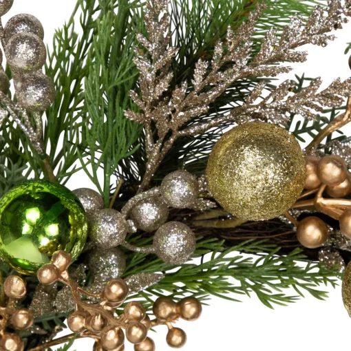 Best Ornaments and Berries Glittered Artificial Christmas Wreath - 24" - Unlit Unlit